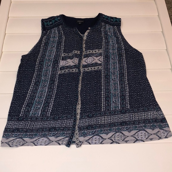 Lucky Brand bohemian floral print tank top with embroidery accent - Picture 2 of 13